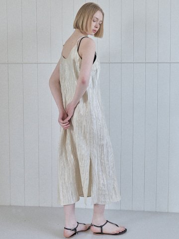 Metal Pleated Layered Dress - BEIGE