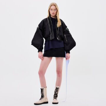 [분더가이스트] 지퍼크롭 비숍슬리브 MA-1 항공점퍼 (블랙)