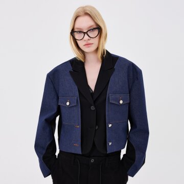 [분더가이스트] 데님배색 크롭 블레이져 (블랙)