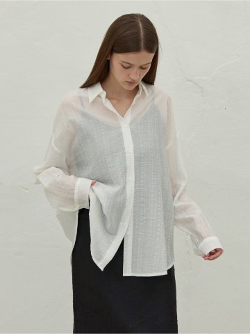 SEMI-SEE-THROUGH LOOSE FIT SHIRT_WHITE