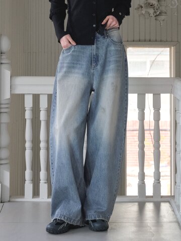 몰리 스크래치 와이드 데님 팬츠