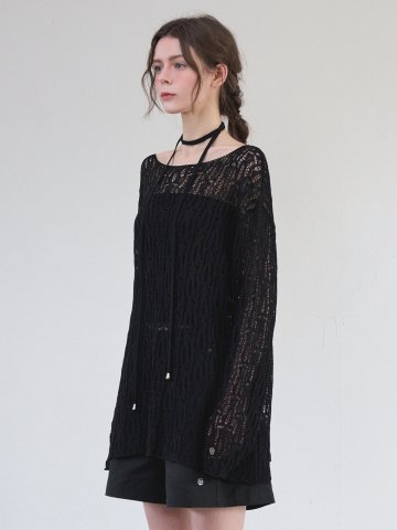 나나 오버핏 넷팅 니트-스트랩 셋업 