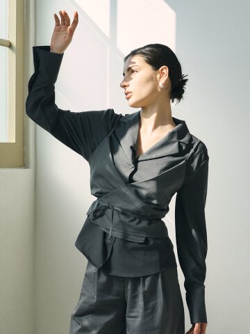 [SET] 스트랩 뷔스티에 + 투턱 와이드 슬랙스 챠콜