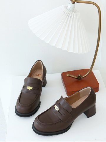 머랭고 천연소가죽 리얼페니 로퍼펌프스 5cm M24S08L