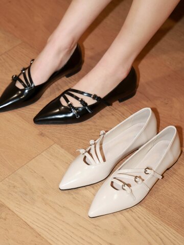 텐즈 스틸레토 스트랩 플랫_BLACK_R502