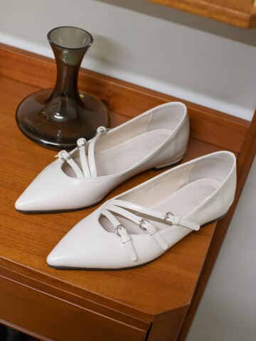 텐즈 스틸레토 스트랩 플랫_IVORY_R502