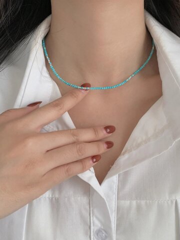 히바 블루 터키석 은 볼 실버925 레이어드 목걸이