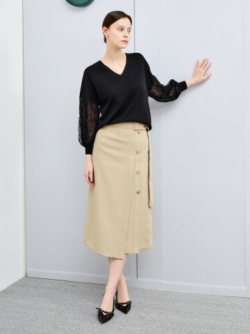 클래식 벨트 포인트 H라인 스커트 