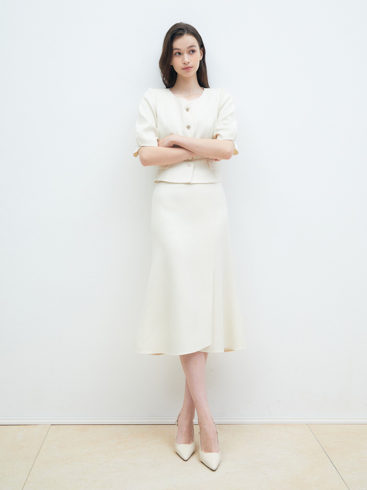 메탈 장식 머메이드 스커트 (LIGHT YELLOW)