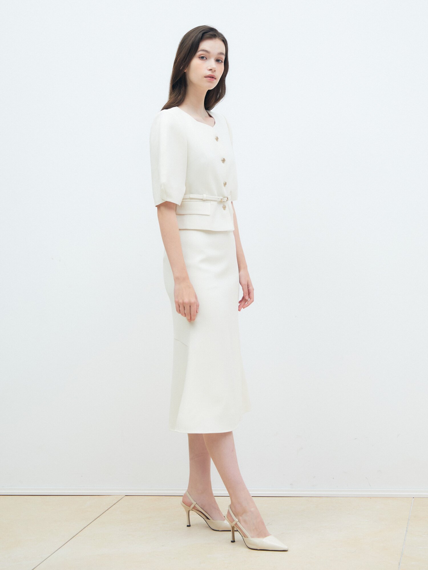 메탈 장식 머메이드 스커트 (LIGHT YELLOW)