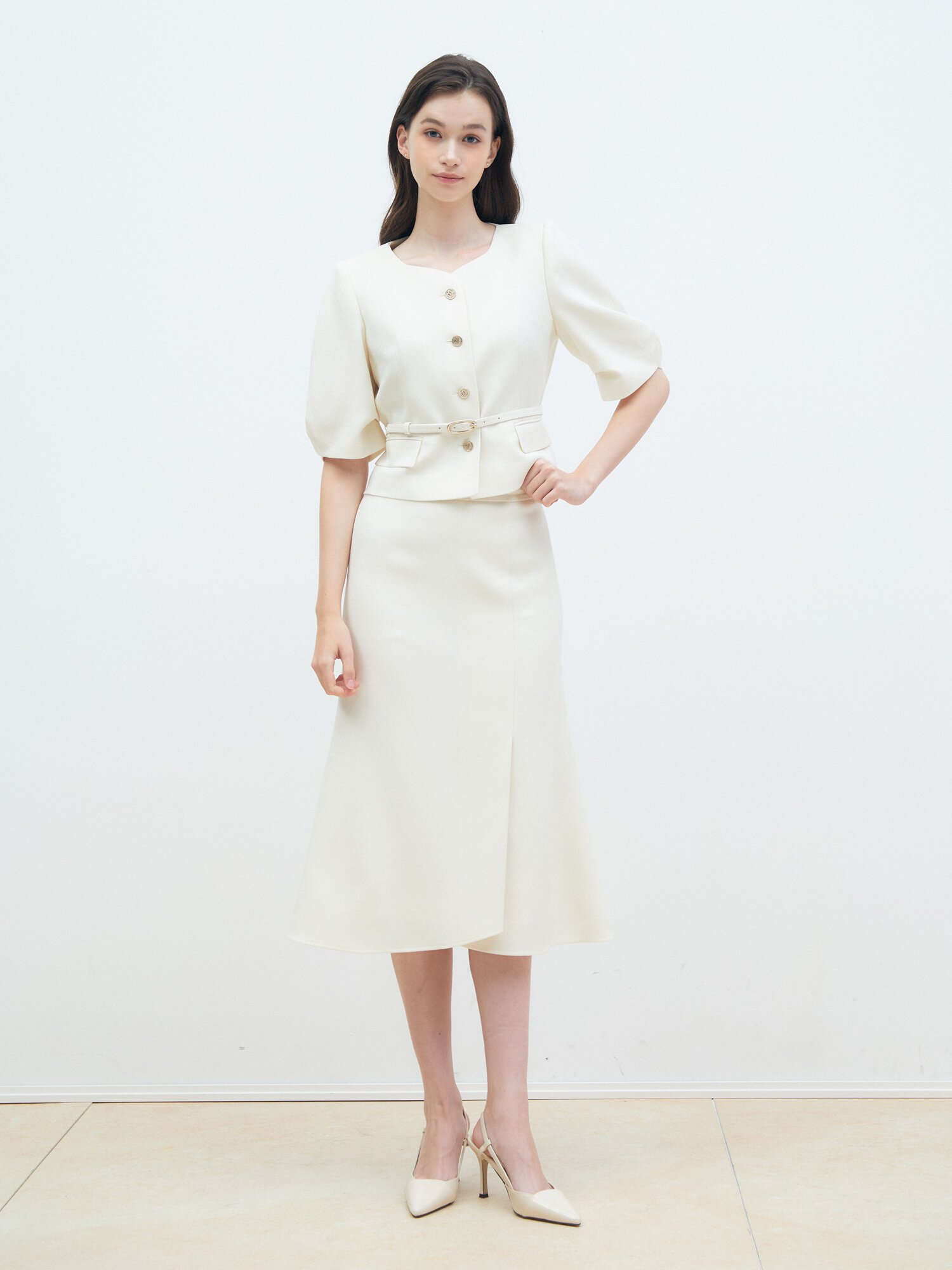 메탈 장식 머메이드 스커트 (LIGHT YELLOW)