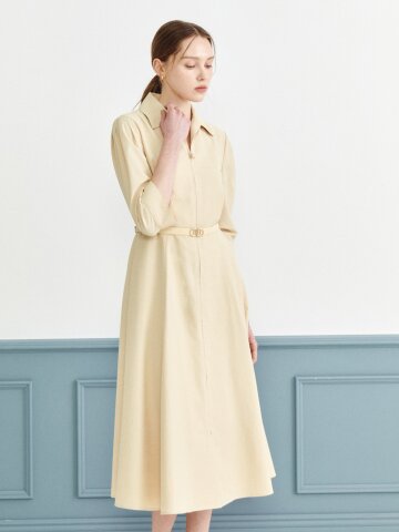 오픈 칼라 집업 플레어 원피스 