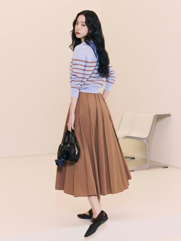 자수 백 밴딩 플리츠 스커트 