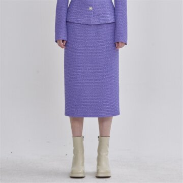 [라이] LIE트위드 본딩 슬림라인 스커트 퍼플
