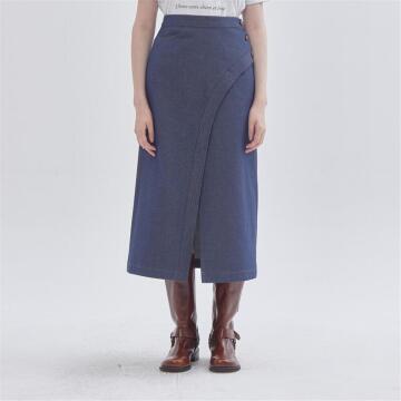 [라이] LIE 라운드 배색 스티치 데님 스커트 네이비