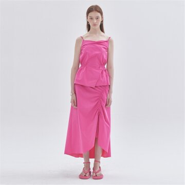 [라이] LIE 하프 밴딩 셔링 플레어 스커트 핑크