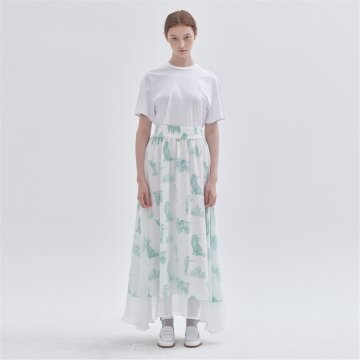 [라이] LIE 그린 울프 패턴 쉬폰 레이어드 스커트