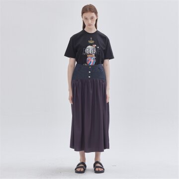 [라이] LIE 배색 플레어 버튼 스커트 네이비