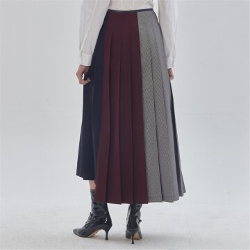 [라이] LIE 비조 디테일 언발란스 주름 스커트 네이비