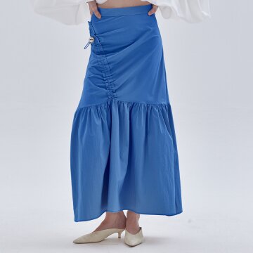 [라이] LIE 언벨런스 셔링 머메이드 스커트 블루