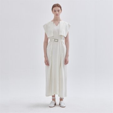[라이] LIE 스트라이프 패널 포인트 미디 원피스 화이트