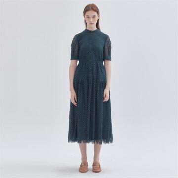 [라이] LIE 레이스 패턴 버튼 원피스 그린