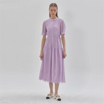 [라이] LIE 레이스 패턴 버튼 원피스 퍼플