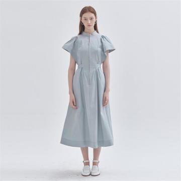 [라이] LIE 플레어 숄더 포인트 버클 원피스 그레이