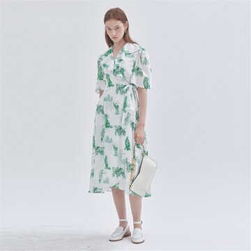 [라이] LIE 그린 울프 패턴 랩 원피스