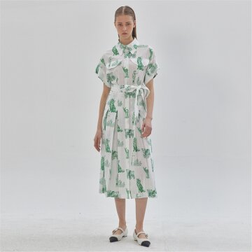 [라이] LIE 그린 울프 패턴 플리츠 셔츠 원피스