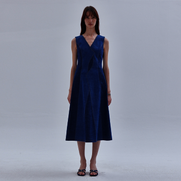 [라이] LIE 오버랩 그레픽 롱 원피스 블루