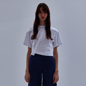 [라이] LIE 언벨런스 시브드 숏 하프 셔츠 화이트