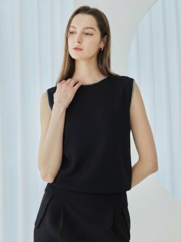 골지 라운드넥 슬리브리스 니트 