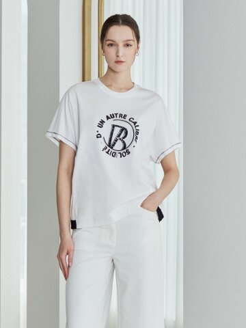 코튼 비즈 레터링 티셔츠 