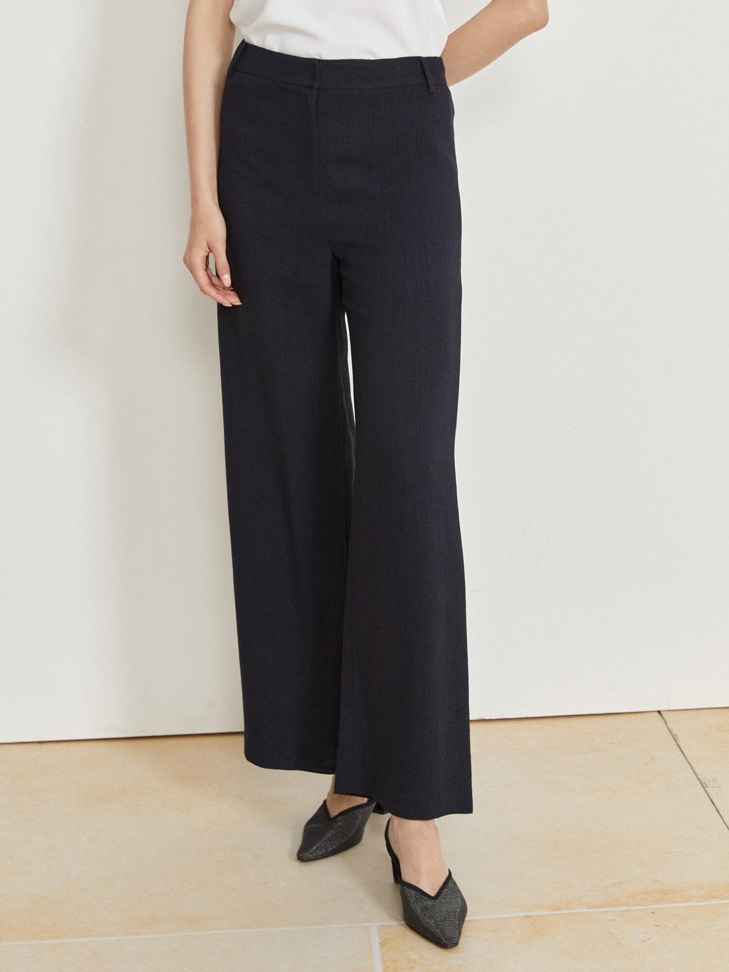 백 밴딩 와이드 일자핏 팬츠 (NAVY)
