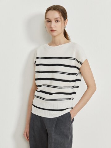 스트라이프 홀가먼트 풀오버 니트 