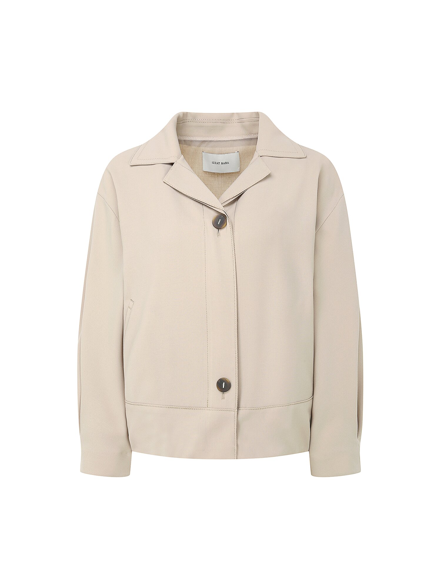 루즈핏 밴딩 오픈 칼라 재킷 (BEIGE)