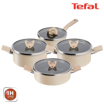테팔 팬&냄비 인덕션 블라썸 베이지 4종세트 (편수냄비 18cm + 양수냄비 20cm + 24cm + 전골냄비 24cm)