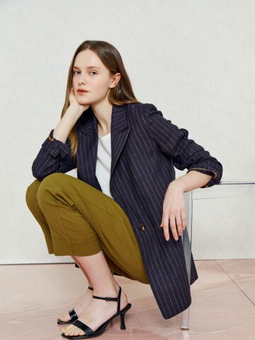 스트라이프 린넨 싱글 내추럴 재킷 