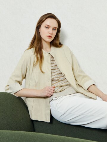 내추럴 버튼업 린넨 재킷 