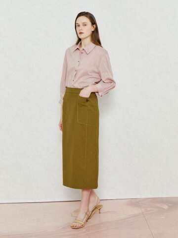 백지퍼 포켓 버튼 H라인 스커트 