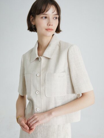 린넨 칼라 싱글 크롭 재킷 