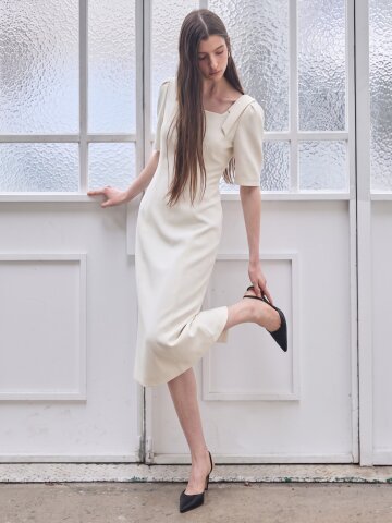 리본 스퀘어넥 H라인 원피스 