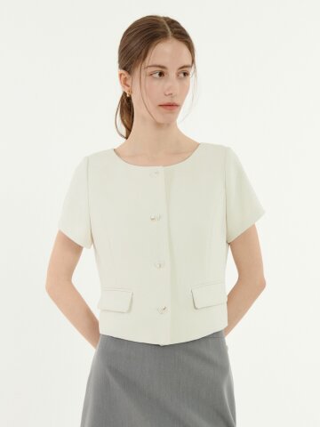 하프 슬리브 라운드넥 크롭 재킷 