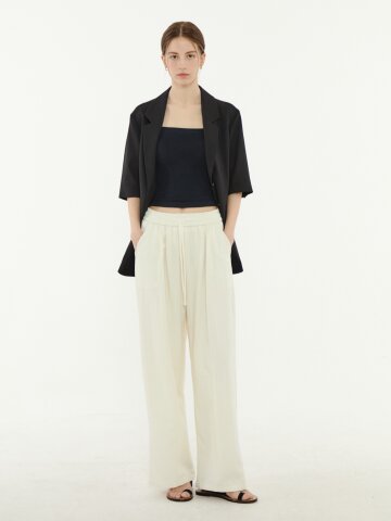 스트링 투턱 밴딩 와이드 팬츠 