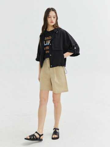 원턱 백 밴딩 하프 팬츠 