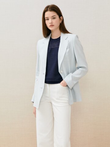 린넨 백 벨트 장식 싱글 재킷 