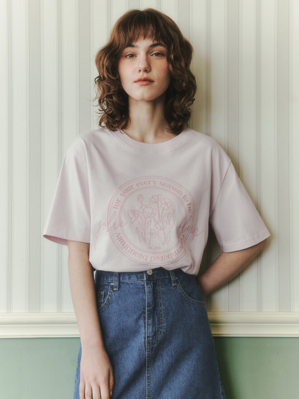 [6컬러] 플라워 레터링 반팔 티셔츠