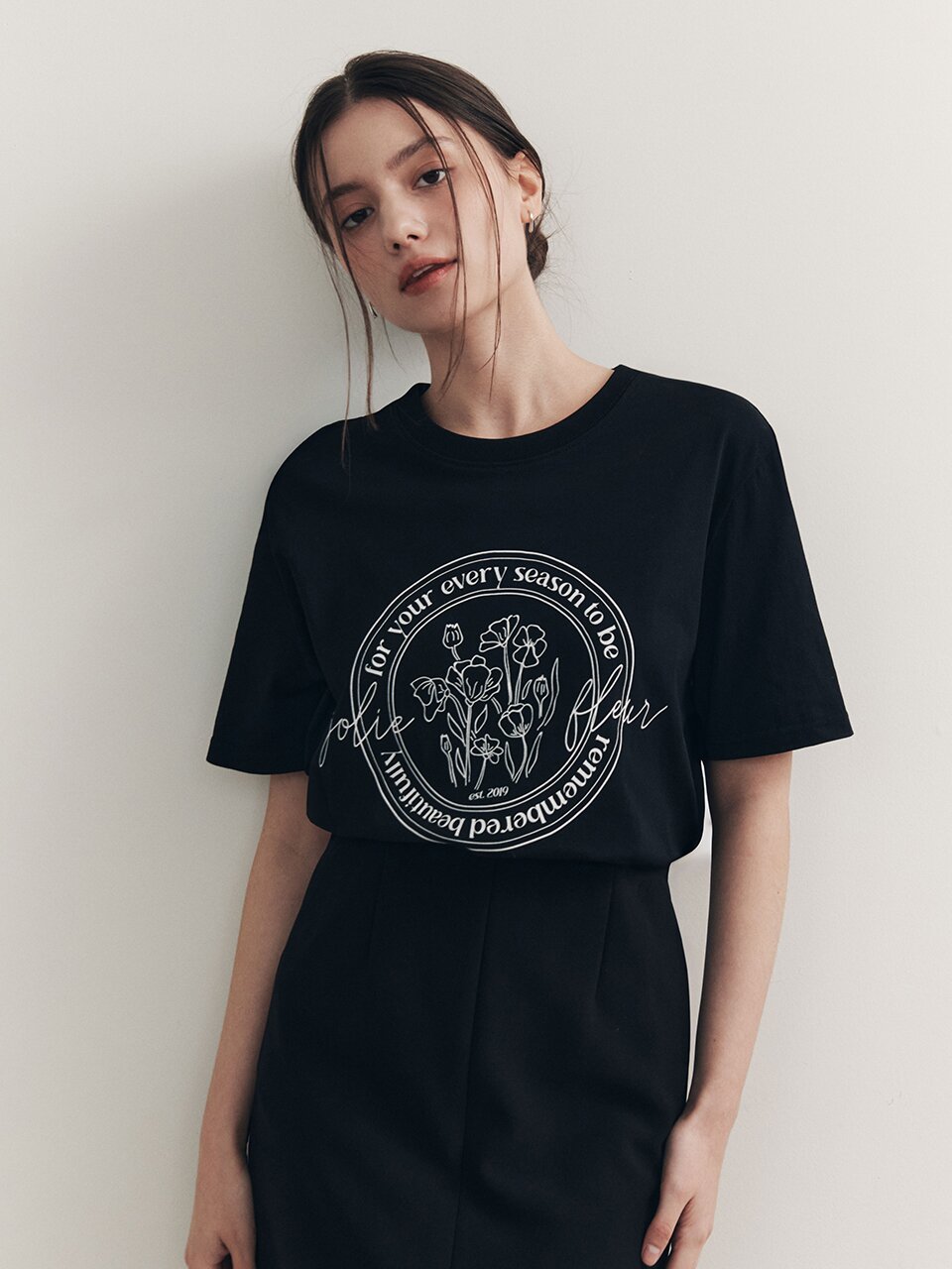 [6컬러] 플라워 레터링 반팔 티셔츠