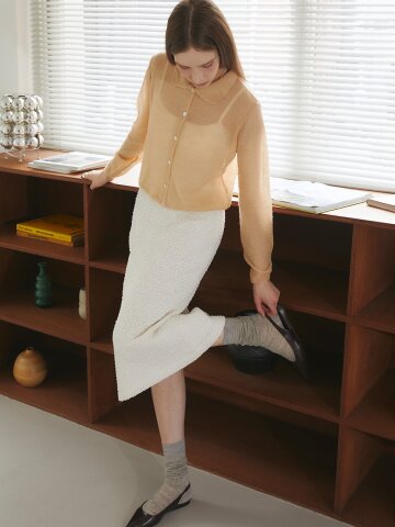 [레이허] Collar Knit Cardigan [Orange Cream]